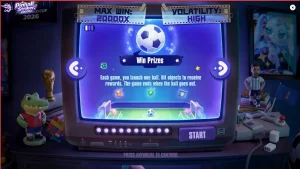 Tampilan visual neon stadion sepak bola dalam permainan slot Pinball Striker 20,000x